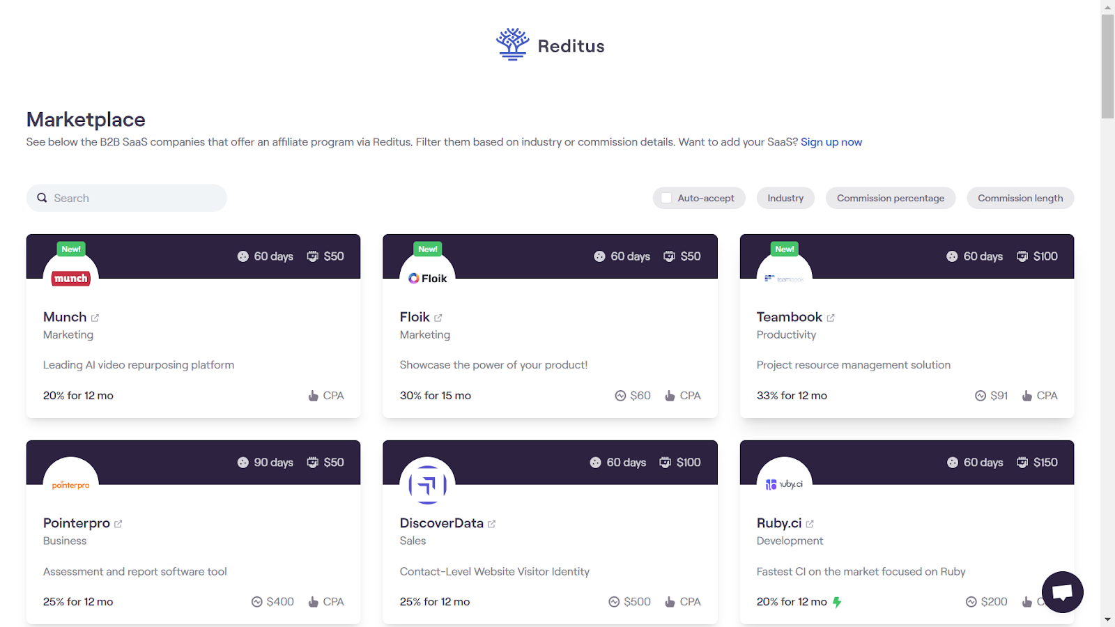 Screenshot from the Reditus Marketplace.